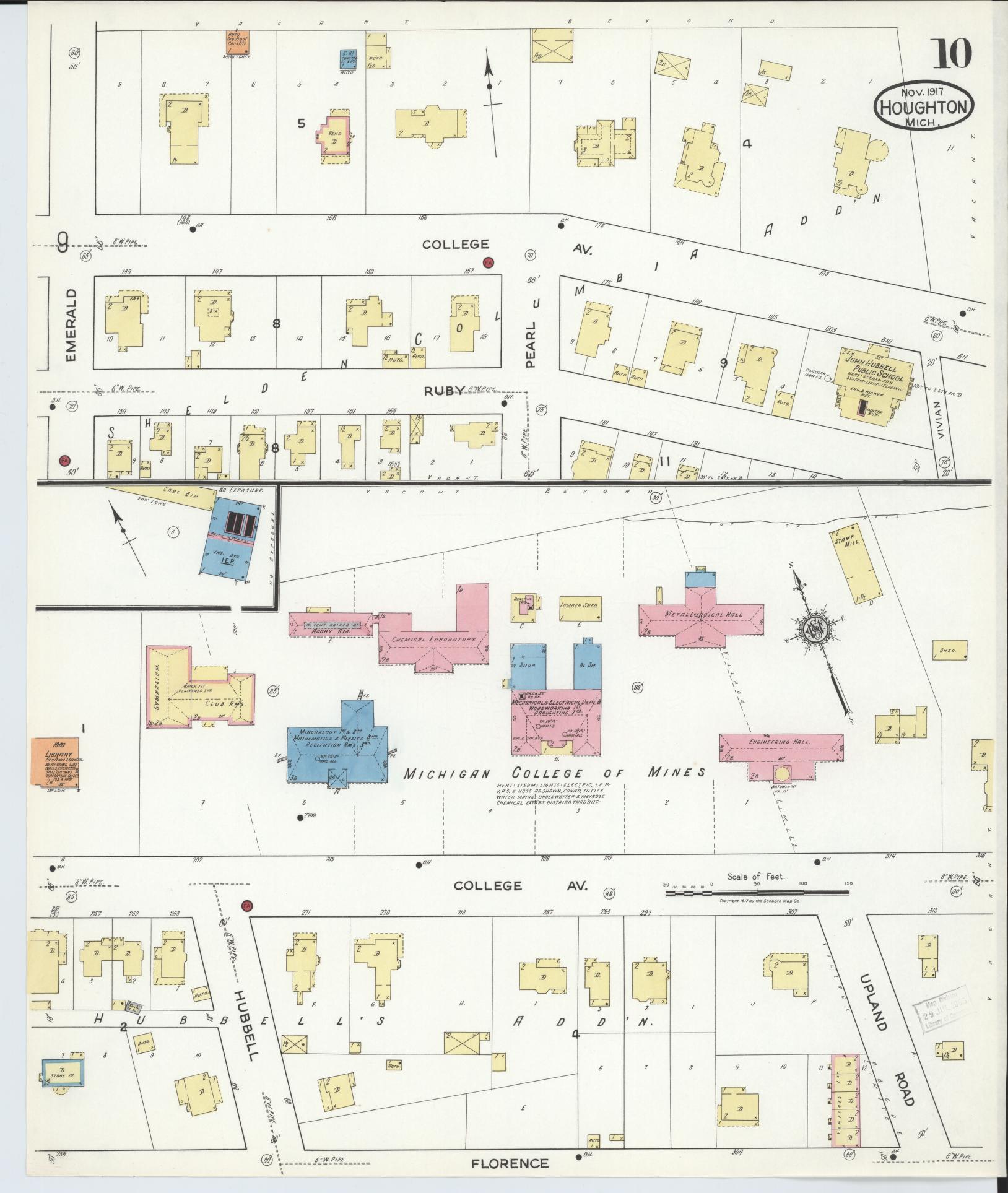 Sanborn Fire Insurance Map from Houghton, Houghton County, Michigan (1917), Sheet #0010 - Complete Map Set gallery image, historic Sanborn map, vintage wall art, Michigan Michigan
