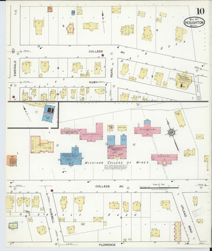 Sanborn Fire Insurance Map from Houghton, Houghton County, Michigan (1917), Sheet #0010 - Complete Map Set gallery image, historic Sanborn map, vintage wall art, Michigan Michigan