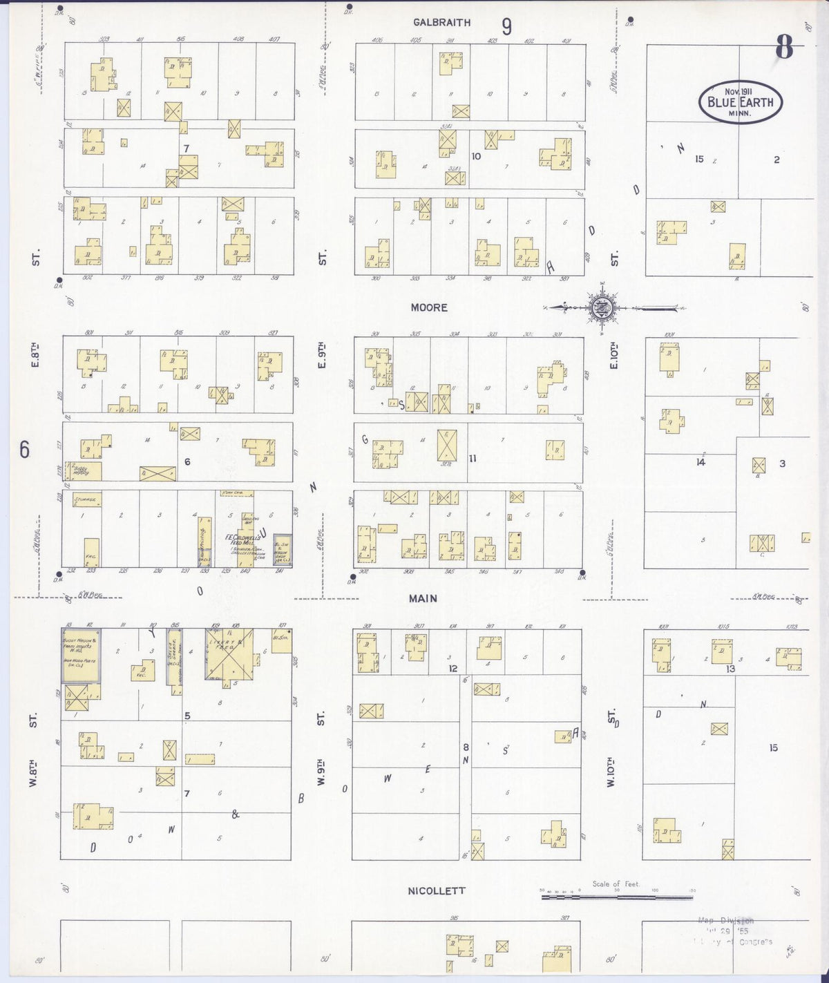 Sanborn Fire Insurance Map from Blue Earth, Faribault County, Minnesota (1911), Sheet #0008 - Complete Map Set gallery image, historic Sanborn map, vintage wall art, Minnesota Minnesota