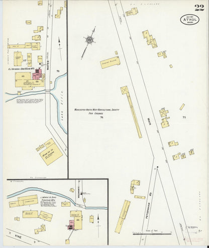 Sanborn Fire Insurance Map from Athol, Worcester County, Massachusetts (1911), Sheet #0022 - Historic Sanborn Fire Insurance Map Print, vintage old map wall art, antique decor, genealogy gift, Massachusetts Massachusetts map