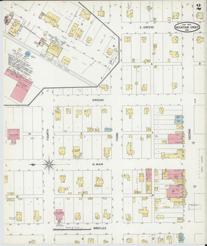 Sanborn Fire Insurance Map from Mountain Grove, Wright County, Missouri (1902), Sheet #0002 - Complete Map Set gallery image, historic Sanborn map, vintage wall art, Missouri Missouri