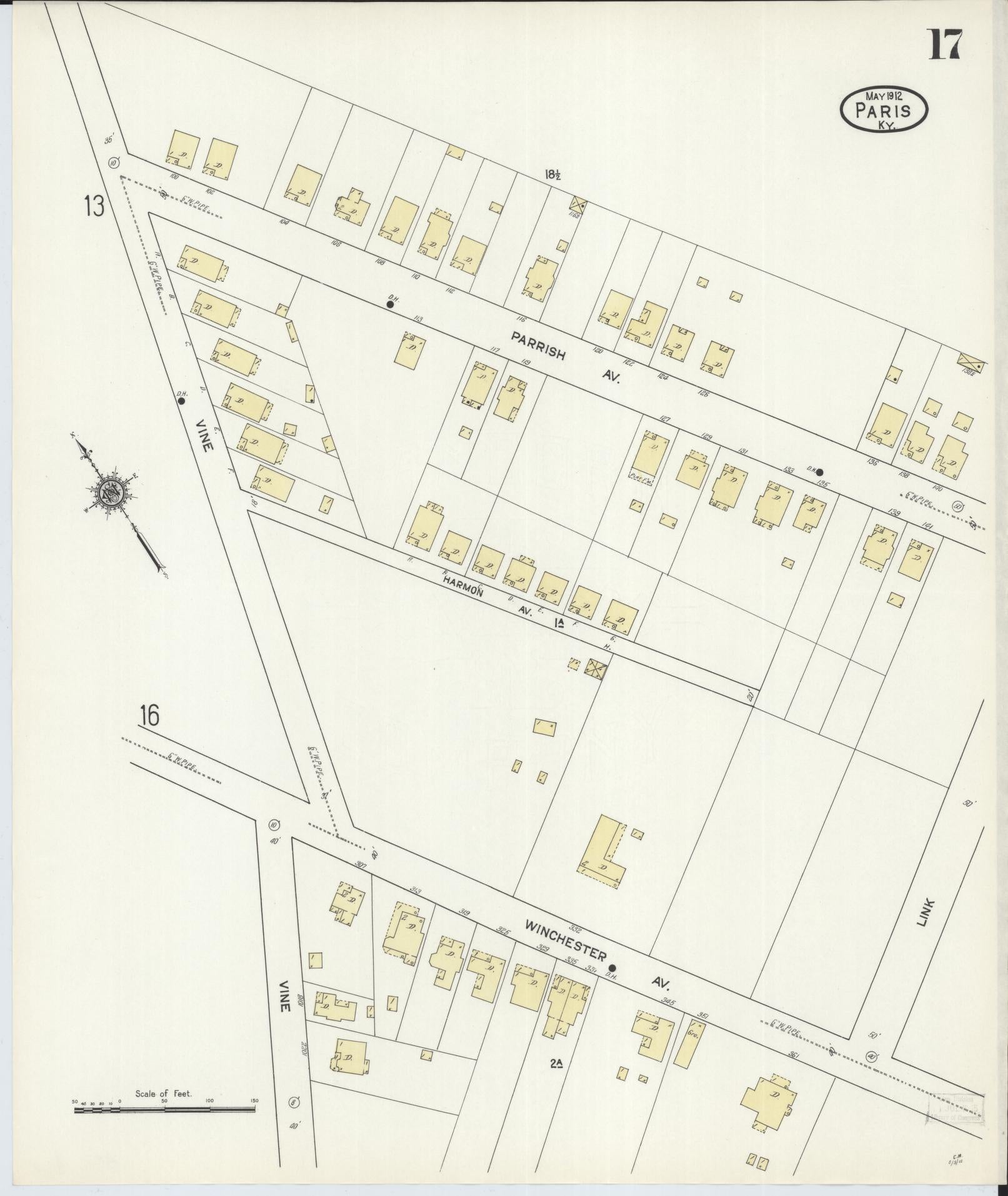 Sanborn Fire Insurance Map from Paris, Bourbon County, Kentucky (1912), Sheet #0017 - Complete Map Set gallery image, historic Sanborn map, vintage wall art, Kentucky Kentucky