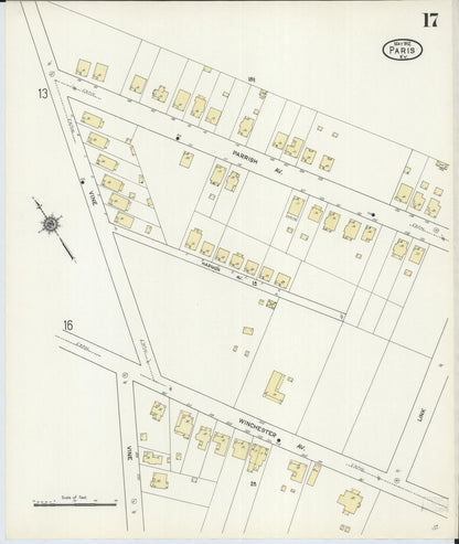 Sanborn Fire Insurance Map from Paris, Bourbon County, Kentucky (1912), Sheet #0017 - Complete Map Set gallery image, historic Sanborn map, vintage wall art, Kentucky Kentucky