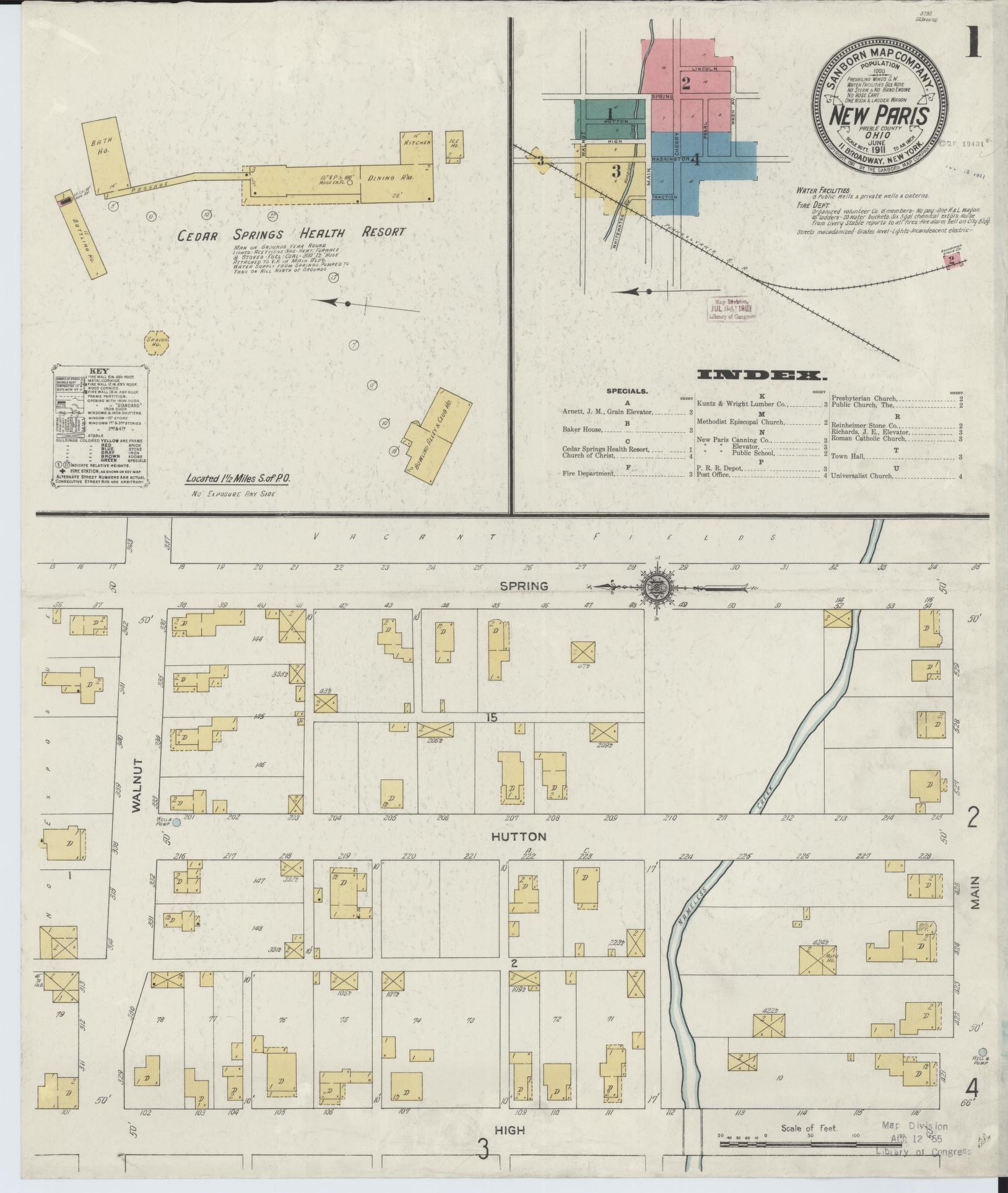 Sanborn Fire Insurance Map from New Paris, Preble County, Ohio (1911), Sheet #0001 - Historic Sanborn Fire Insurance Map Print, vintage old map wall art, antique decor, genealogy gift, Ohio Ohio map
