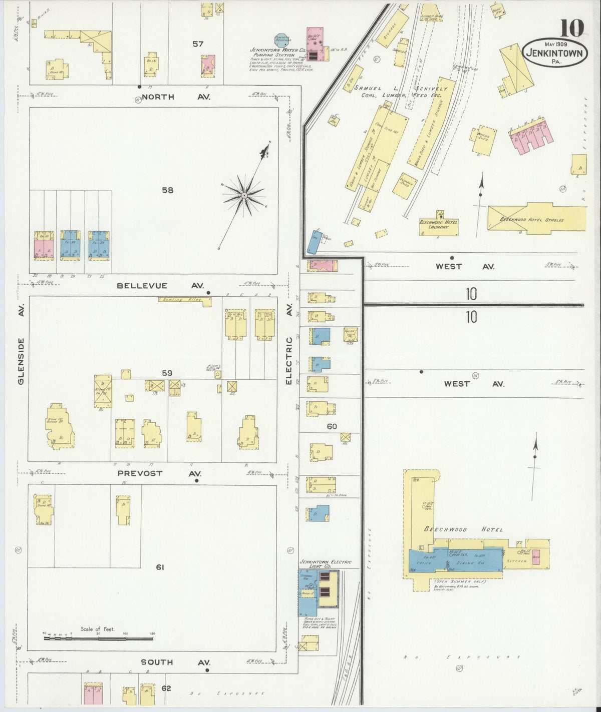 Sanborn Fire Insurance Map from Jenkintown, Montgomery County, Pennsylvania (1909), Sheet #0010 - Complete Map Set gallery image, historic Sanborn map, vintage wall art, Pennsylvania Pennsylvania