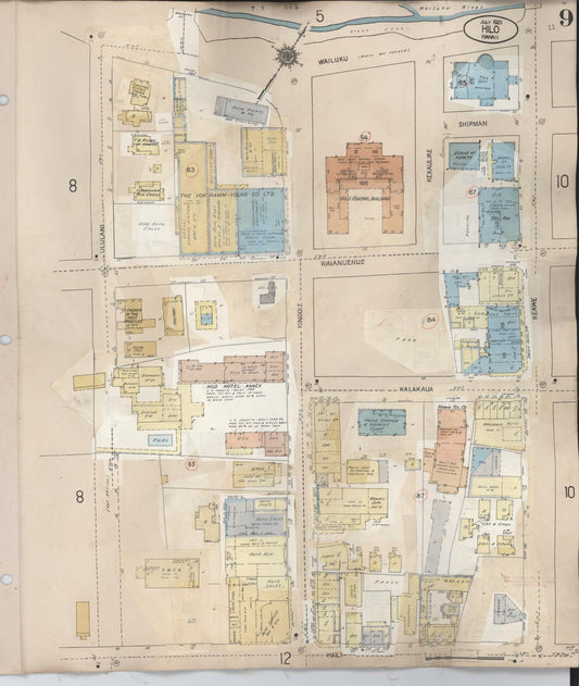 Sanborn Fire Insurance Map from Hilo, Hawaii County, Hawaii (1957), Sheet #0009 - Historic Sanborn Fire Insurance Map Print, vintage old map wall art