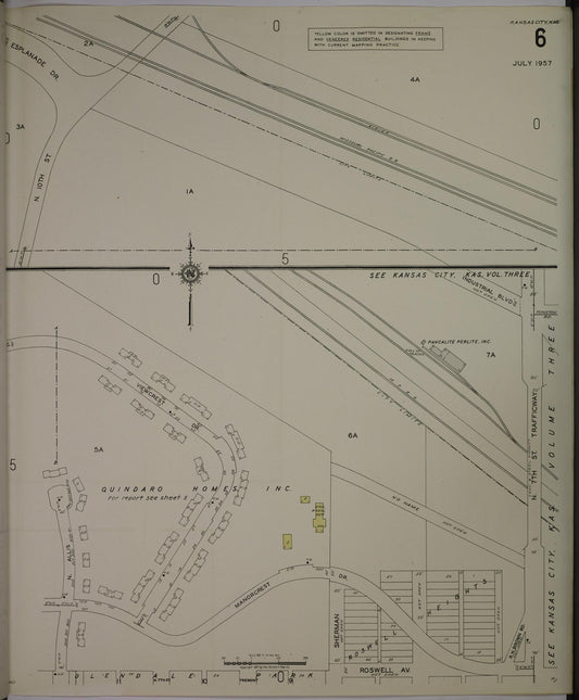 Sanborn Fire Insurance Map from Kansas City, Wyandotte County, Kansas (1957), Sheet #0006 - Historic Sanborn Fire Insurance Map Print, vintage old map wall art, antique decor, genealogy gift, Kansas Kansas map