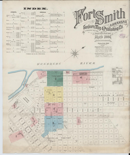 Sanborn Fire Insurance Map from Fort Smith, Sebastian County, Arkansas (1886), Sheet #0001 - Historic Sanborn Fire Insurance Map Print, vintage old map wall art, antique decor, genealogy gift, Arkansas Arkansas map