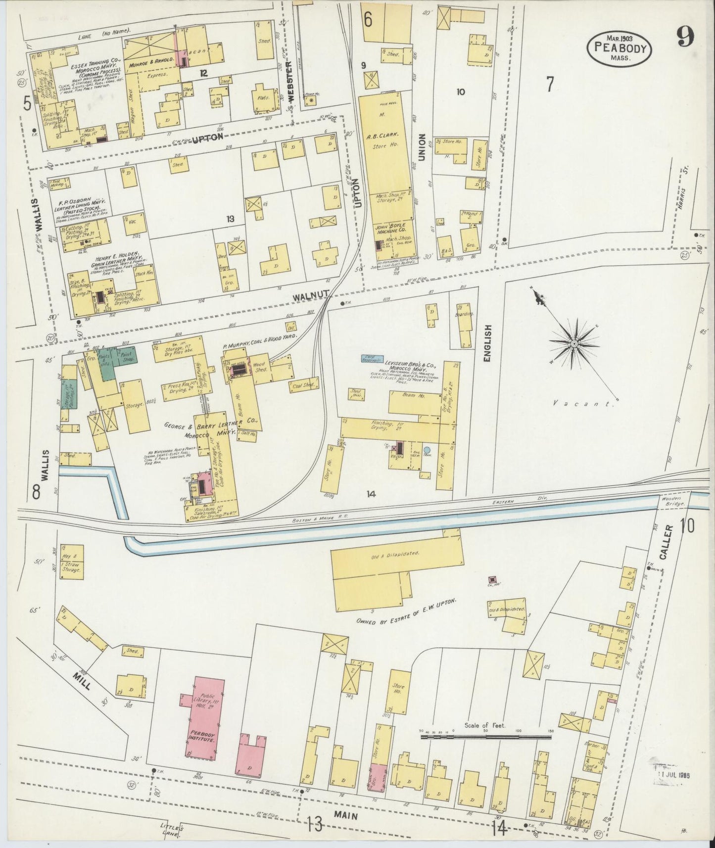 Sanborn Fire Insurance Map from Peabody, Essex County, Massachusetts (1903), Sheet #0009 - Complete Map Set gallery image, historic Sanborn map, vintage wall art, Massachusetts Massachusetts