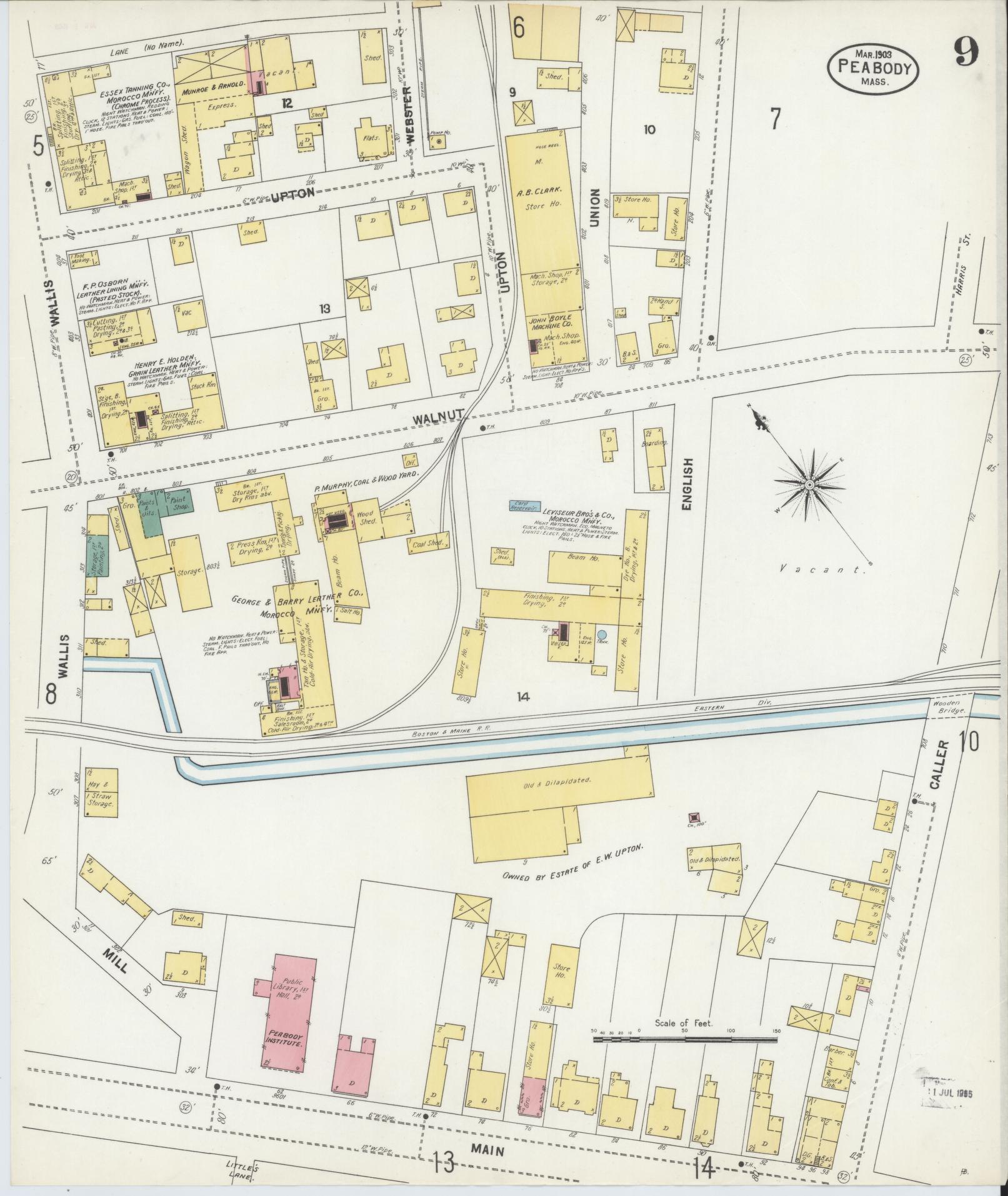 Sanborn Fire Insurance Map from Peabody, Essex County, Massachusetts (1903), Sheet #0009 - Complete Map Set gallery image, historic Sanborn map, vintage wall art, Massachusetts Massachusetts