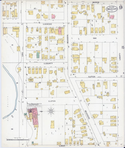 Sanborn Fire Insurance Map from Waukegan, Lake County, Illinois (1900), Sheet #0009 - Complete Map Set gallery image, historic Sanborn map, vintage wall art, Illinois Illinois