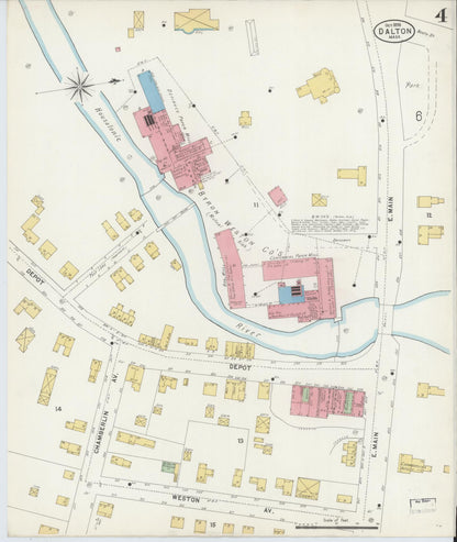 Sanborn Fire Insurance Map from Dalton, Berkshire County, Massachusetts (1898), Sheet #0004 - Historic Sanborn Fire Insurance Map Print, vintage old map wall art, antique decor, genealogy gift, Massachusetts Massachusetts map