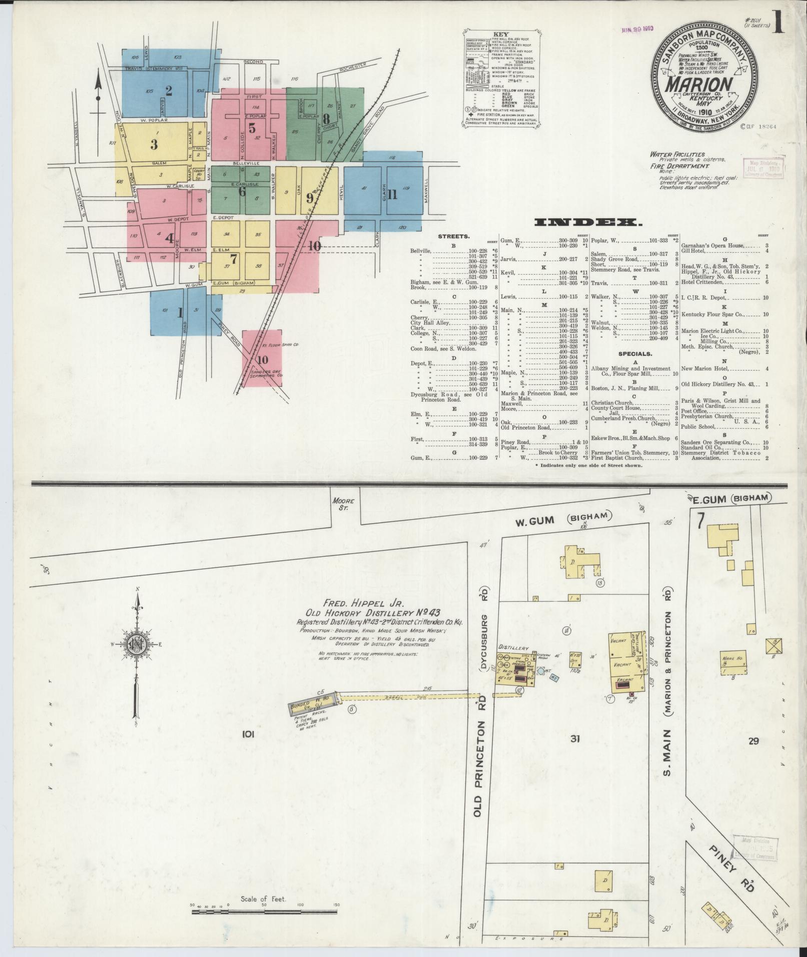 Sanborn Fire Insurance Map from Marion, Crittenden County, Kentucky (1910), Sheet #0001 - Complete Map Set gallery image, historic Sanborn map, vintage wall art, Kentucky Kentucky