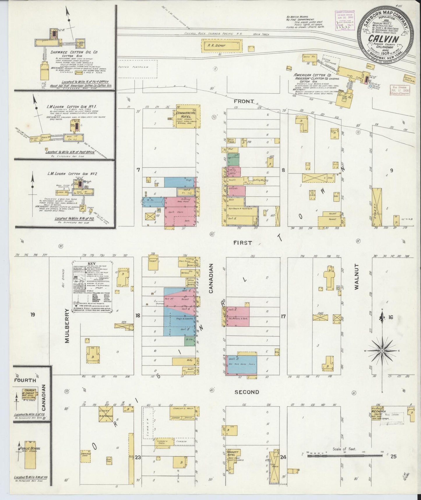 Sanborn Fire Insurance Map from Calvin, Hughes County, Oklahoma (1908), Sheet #0001 - Historic Sanborn Fire Insurance Map Print, vintage old map wall art, antique decor, genealogy gift, Oklahoma Oklahoma map