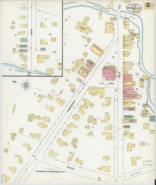 Sanborn Fire Insurance Map from Randolph, Cattaraugus County, New York (1902), Sheet #0002 - Historic Sanborn Fire Insurance Map Print, vintage old map wall art, antique decor, genealogy gift, New York New York map