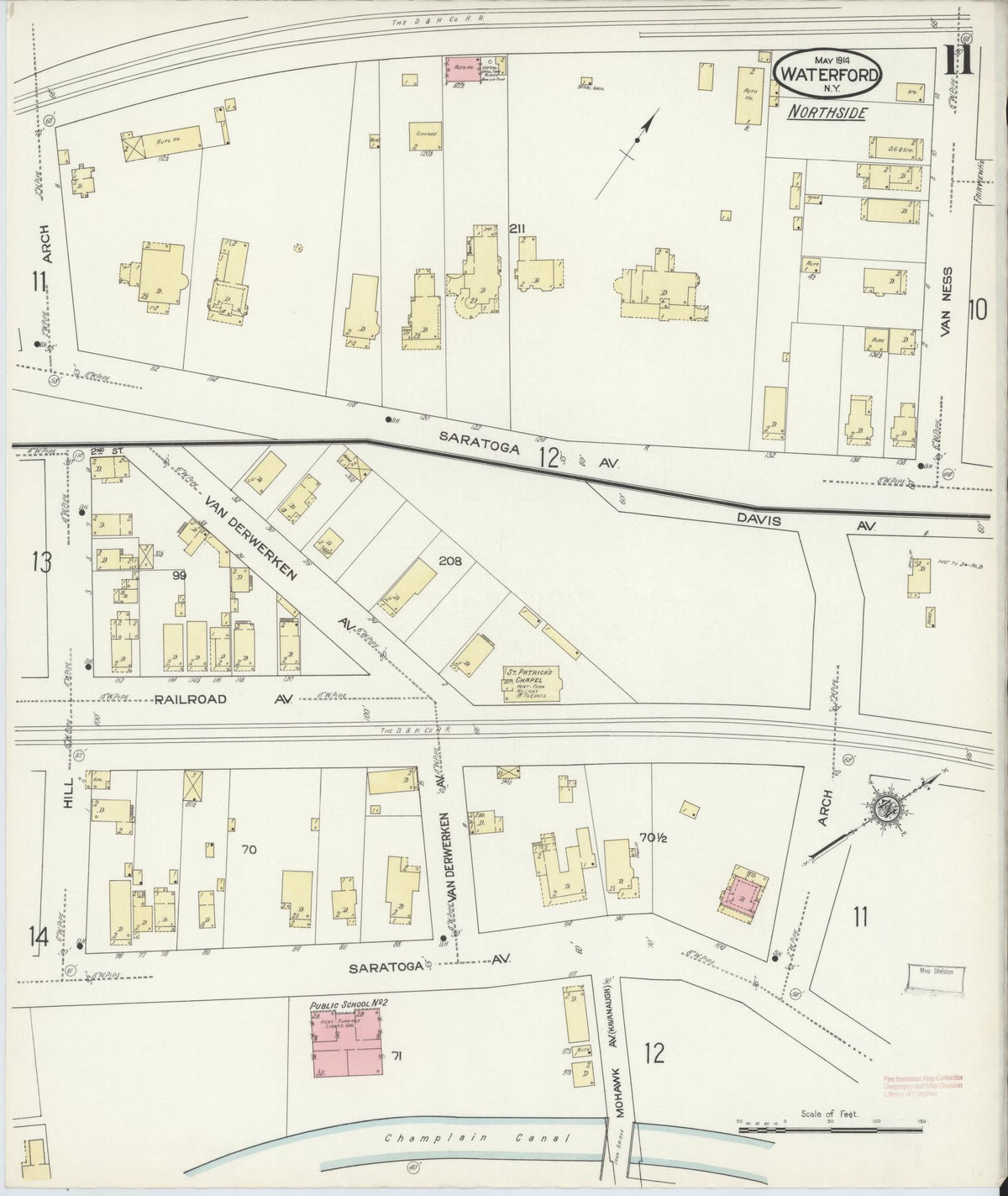 Sanborn Fire Insurance Map from Waterford, Saratoga County, New York (1914), Sheet #0011 - Complete Map Set gallery image, historic Sanborn map, vintage wall art, New York New York