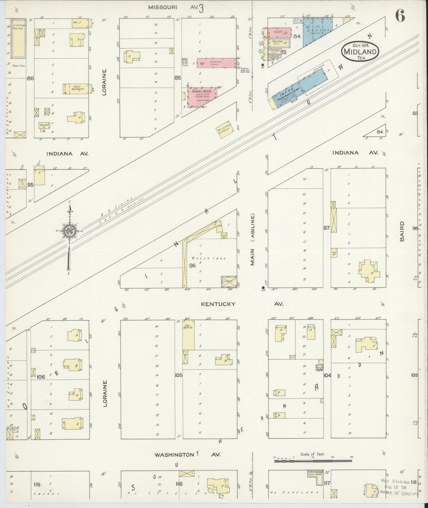 Sanborn Fire Insurance Map from Midland, Midland County, Texas (1914), Sheet #0006 - Historic Sanborn Fire Insurance Map Print, vintage old map wall art, antique decor, genealogy gift, Texas Texas map