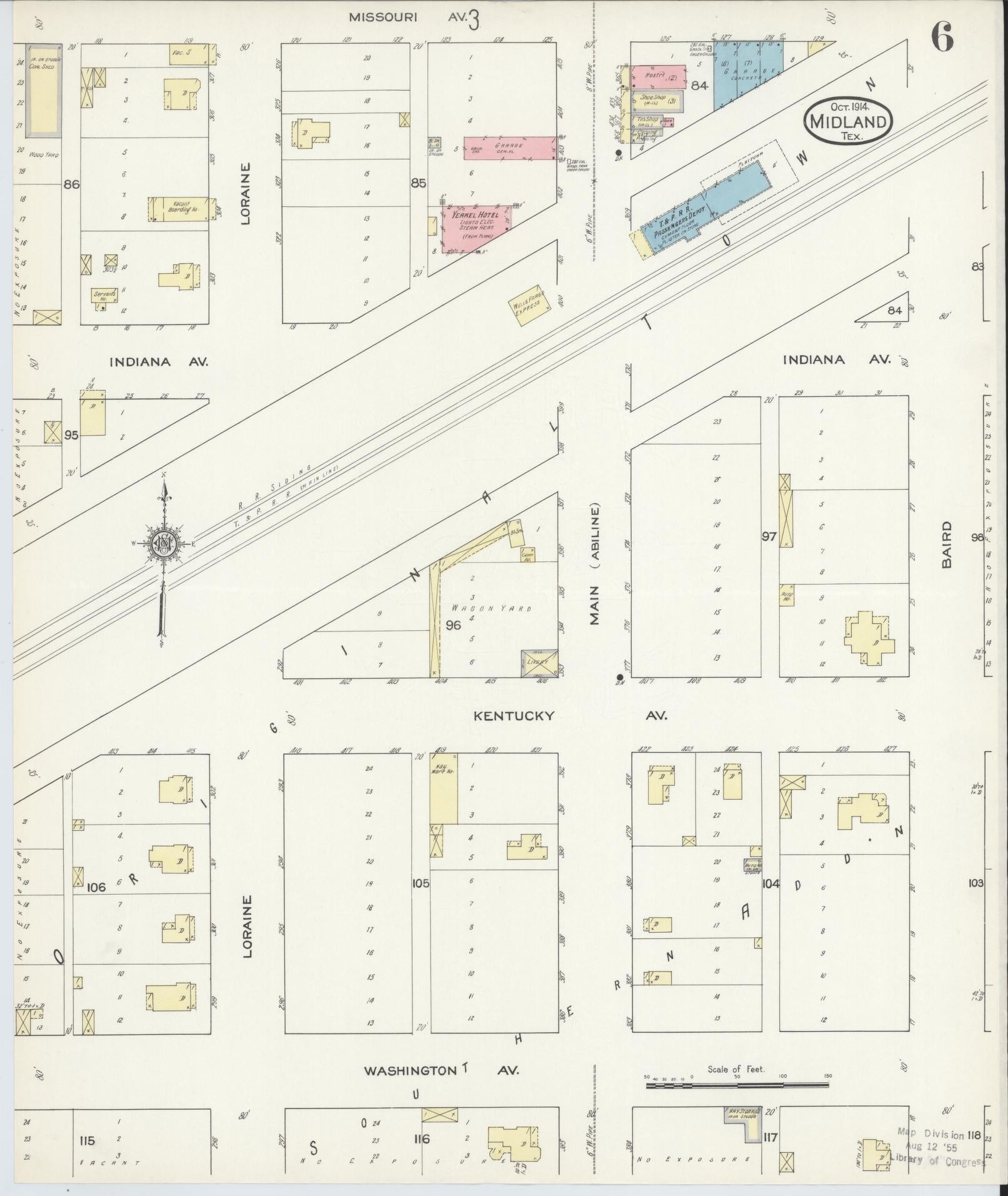 Sanborn Fire Insurance Map from Midland, Midland County, Texas (1914), Sheet #0006 - Historic Sanborn Fire Insurance Map Print, vintage old map wall art, antique decor, genealogy gift, Texas Texas map