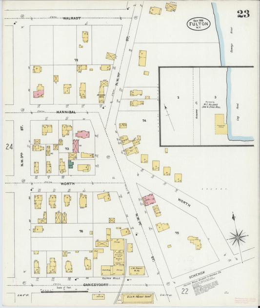 Sanborn Fire Insurance Map from Fulton, Oswego County, New York (1906), Sheet #0023 - Historic Sanborn Fire Insurance Map Print, vintage old map wall art, antique decor, genealogy gift, New York New York map