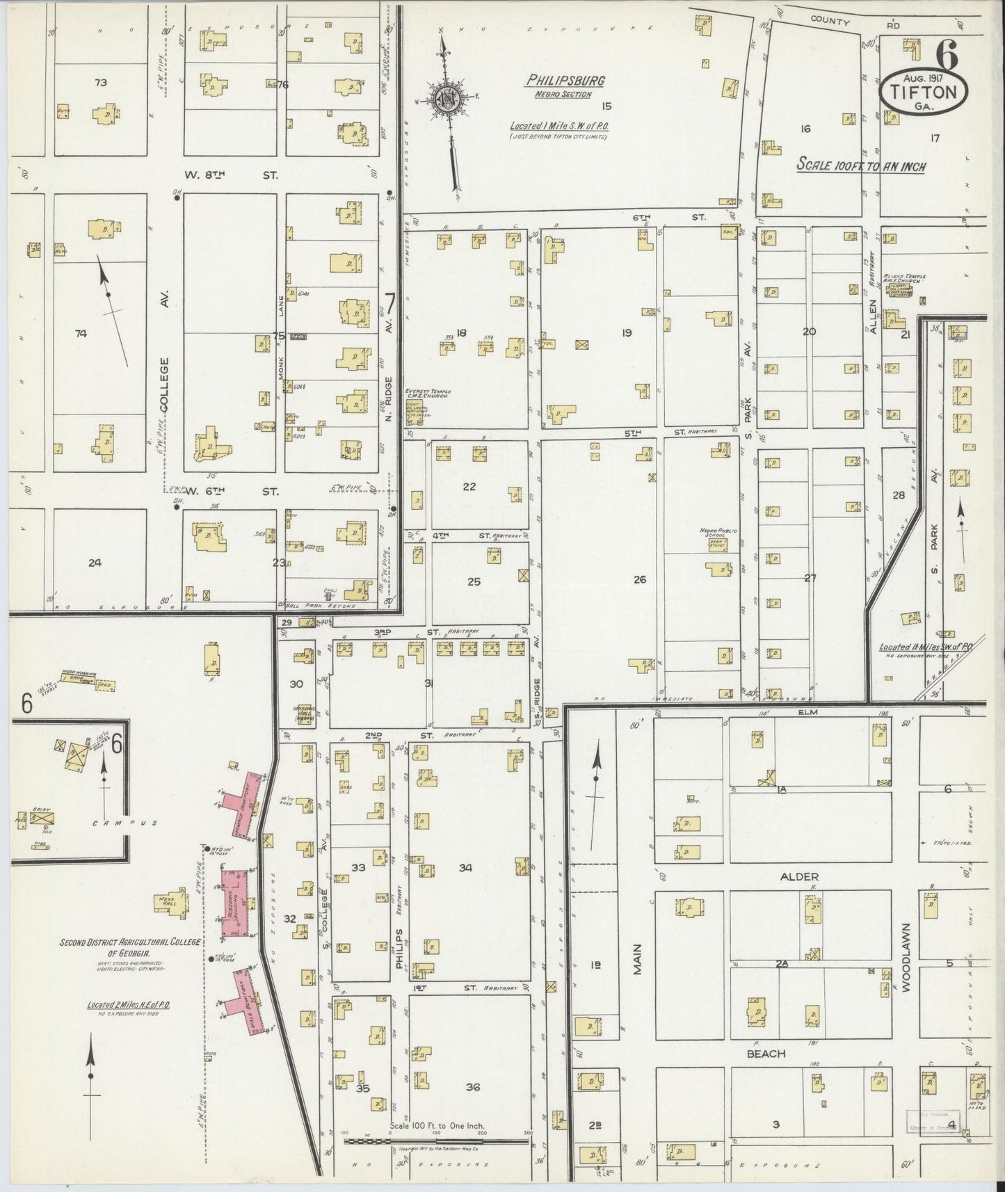Sanborn Fire Insurance Map from Tifton, Tift County, Georgia (1917), Sheet #0006 - Complete Map Set gallery image, historic Sanborn map, vintage wall art, Georgia Georgia