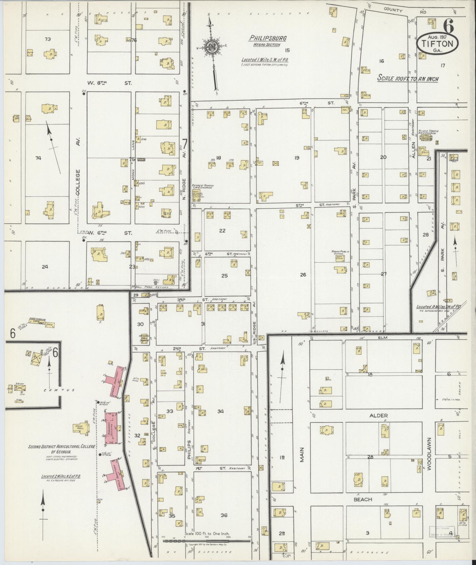 Sanborn Fire Insurance Map from Tifton, Tift County, Georgia (1917), Sheet #0006 - Complete Map Set gallery image, historic Sanborn map, vintage wall art, Georgia Georgia