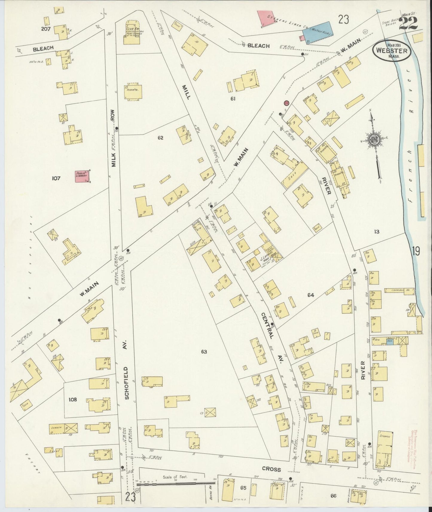 Sanborn Fire Insurance Map from Webster, Worcester County, Massachusetts (1911), Sheet #0022 - Complete Map Set gallery image, historic Sanborn map, vintage wall art, Massachusetts Massachusetts