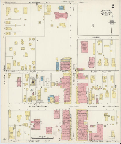 Sanborn Fire Insurance Map from De Land, Volusia County, Florida (1915), Sheet #0002 - Complete Map Set gallery image, historic Sanborn map, vintage wall art, Florida Florida