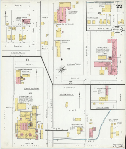 Sanborn Fire Insurance Map from Marion, Grant County, Indiana (1901), Sheet #0022 - Historic Sanborn Fire Insurance Map Print, vintage old map wall art, antique decor, genealogy gift, Indiana Indiana map