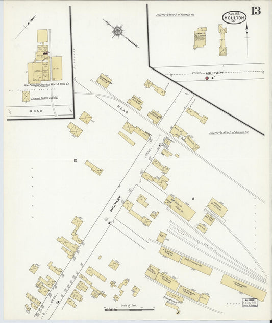 Sanborn Fire Insurance Map from Houlton, Aroostook County, Maine (1912), Sheet #0013 - Historic Sanborn Fire Insurance Map Print, vintage old map wall art, antique decor, genealogy gift, Maine Maine map