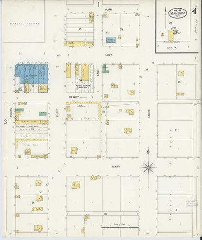 Sanborn Fire Insurance Map from Mangum, Greer County, Oklahoma (1904), Sheet #0004 - Complete Map Set gallery image, historic Sanborn map, vintage wall art, Oklahoma Oklahoma