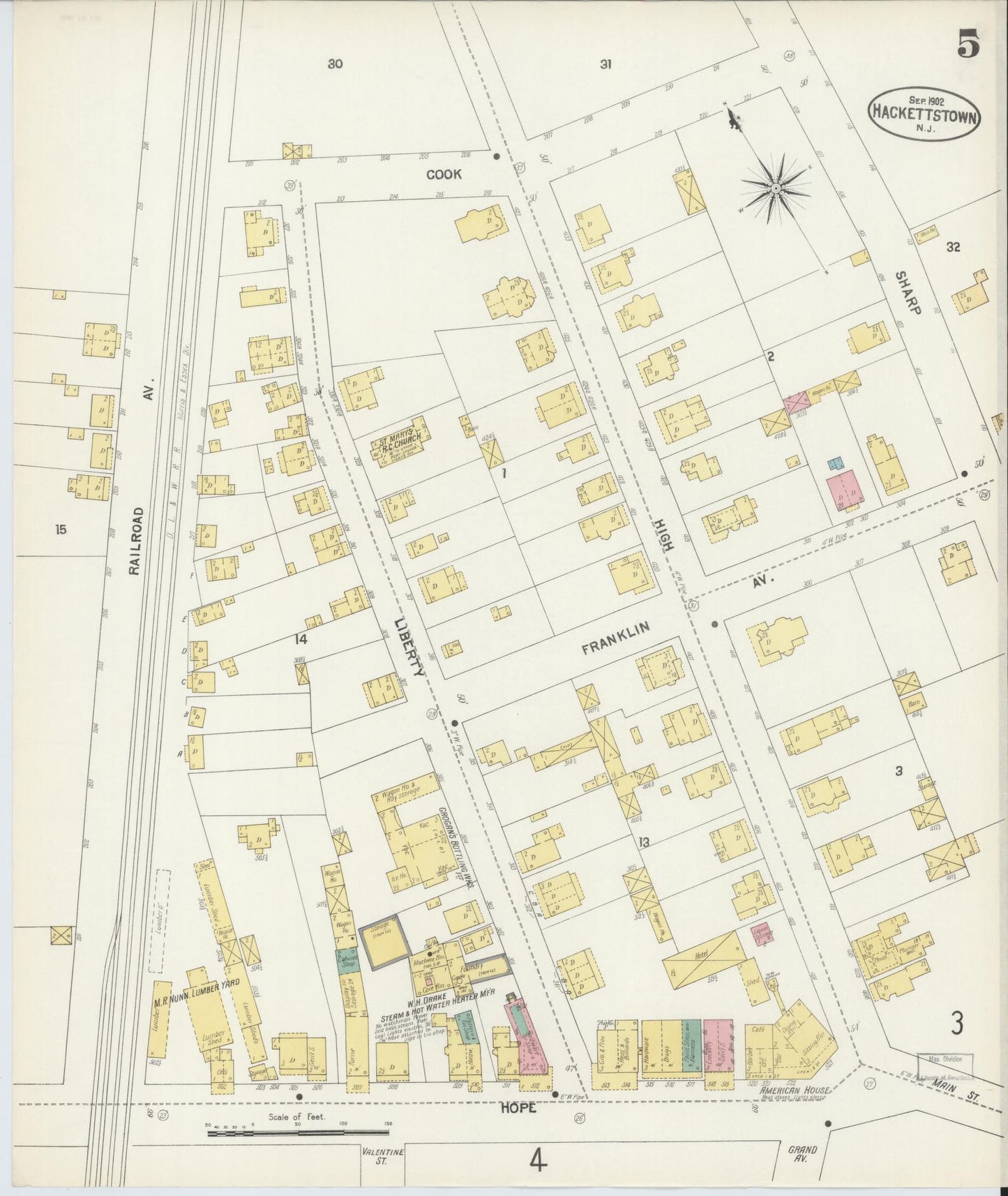 Sanborn Fire Insurance Map from Hackettstown, Warren County, New Jersey (1902), Sheet #0005 - Historic Sanborn Fire Insurance Map Print, vintage old map wall art, antique decor, genealogy gift, New Jersey New Jersey map