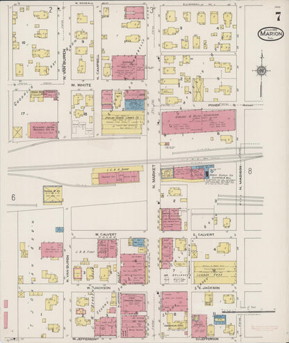 Sanborn Fire Insurance Map from Marion, Williamson County, Illinois (1922), Sheet #0007 - Historic Sanborn Fire Insurance Map Print, vintage old map wall art, antique decor, genealogy gift, Illinois Illinois map