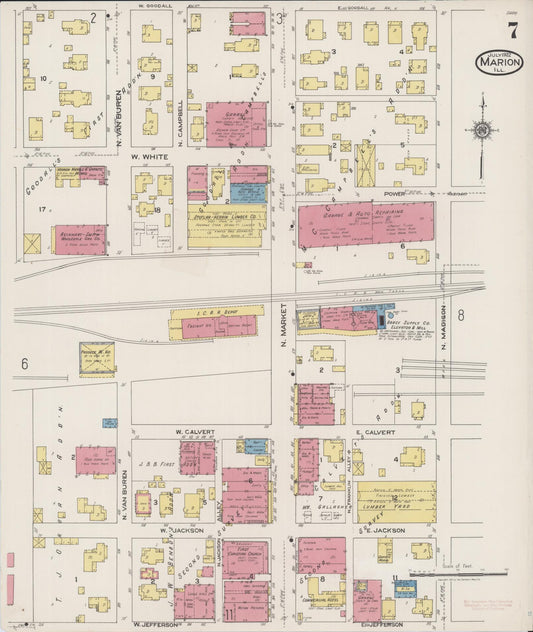 Sanborn Fire Insurance Map from Marion, Williamson County, Illinois (1922), Sheet #0007 - Historic Sanborn Fire Insurance Map Print, vintage old map wall art, antique decor, genealogy gift, Illinois Illinois map