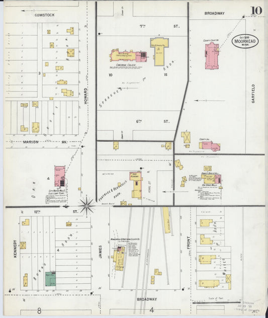 Sanborn Fire Insurance Map from Moorhead, Clay County, Minnesota (1899), Sheet #0010 - Historic Sanborn Fire Insurance Map Print, vintage old map wall art, antique decor, genealogy gift, Minnesota Minnesota map