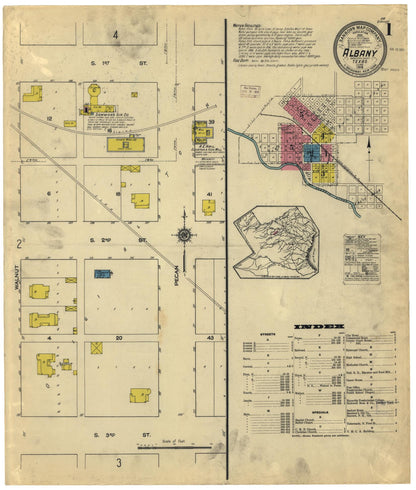 Sanborn Fire Insurance Map from Albany, Shackelford County, Texas (1915), Sheet #0001 - Historic Sanborn Fire Insurance Map Print, vintage old map wall art, antique decor, genealogy gift, Texas Texas map