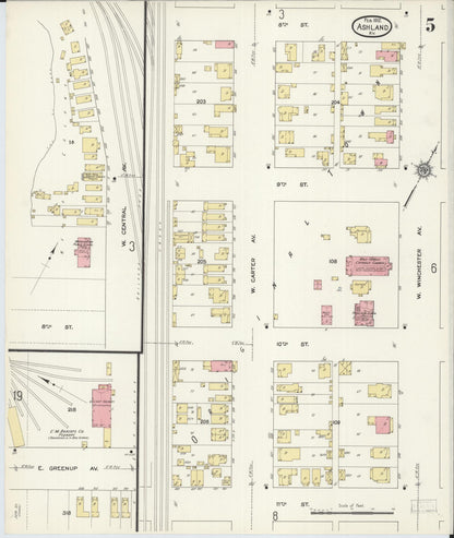Sanborn Fire Insurance Map from Ashland, Boyd County, Kentucky (1912), Sheet #0005 - Complete Map Set gallery image, historic Sanborn map, vintage wall art, Kentucky Kentucky