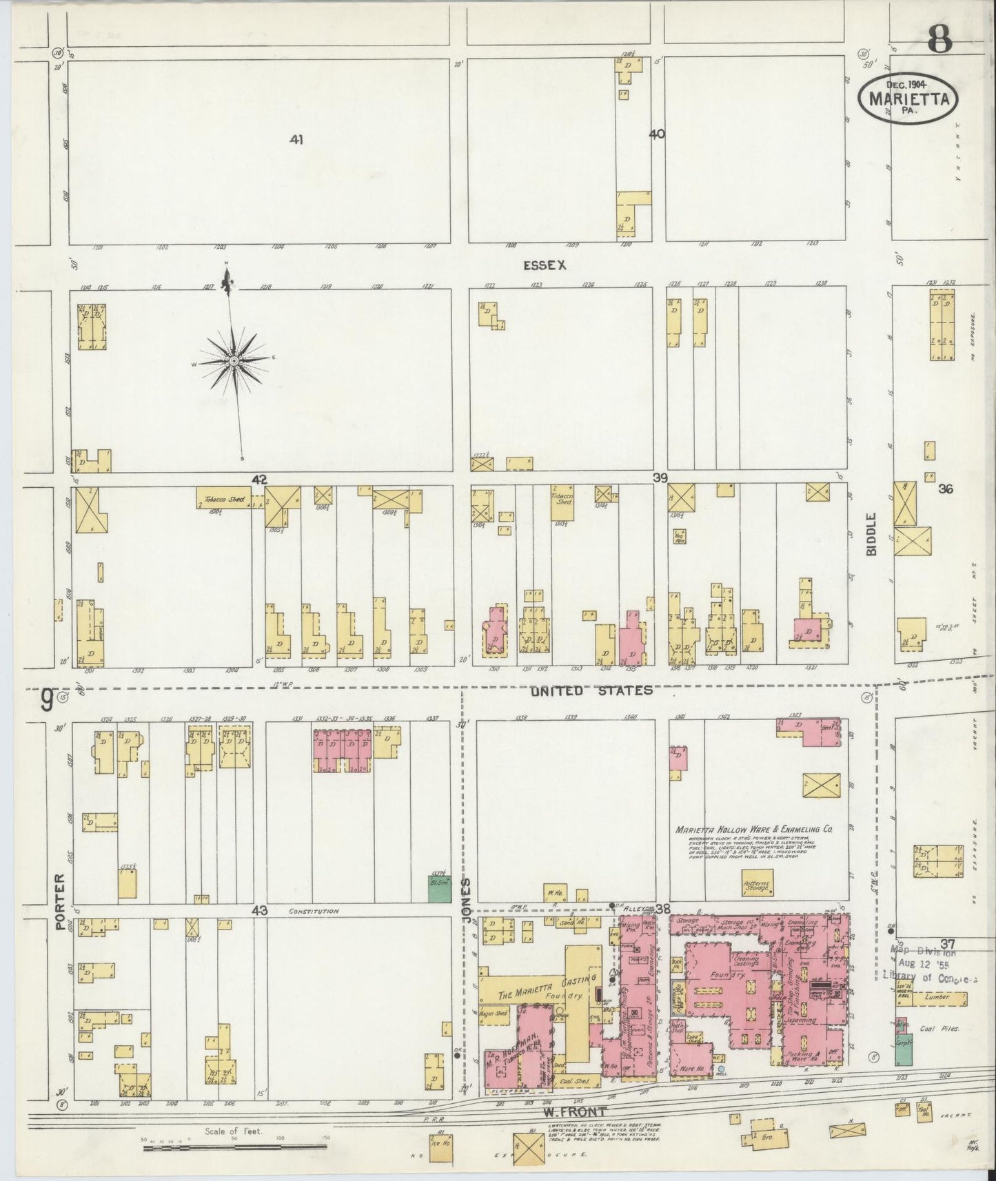 Sanborn Fire Insurance Map from Marietta, Lancaster County, Pennsylvania (1904), Sheet #0008 - Complete Map Set gallery image, historic Sanborn map, vintage wall art, Pennsylvania Pennsylvania