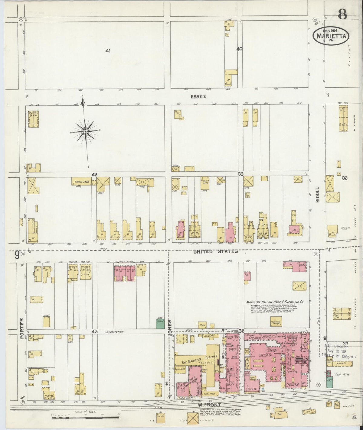Sanborn Fire Insurance Map from Marietta, Lancaster County, Pennsylvania (1904), Sheet #0008 - Complete Map Set gallery image, historic Sanborn map, vintage wall art, Pennsylvania Pennsylvania