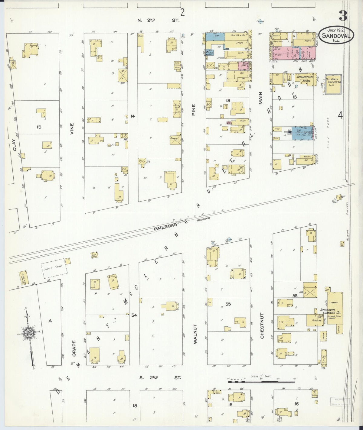 Sanborn Fire Insurance Map from Sandoval, Marion County, Illinois (1912), Sheet #0003 - Complete Map Set gallery image, historic Sanborn map, vintage wall art, Illinois Illinois