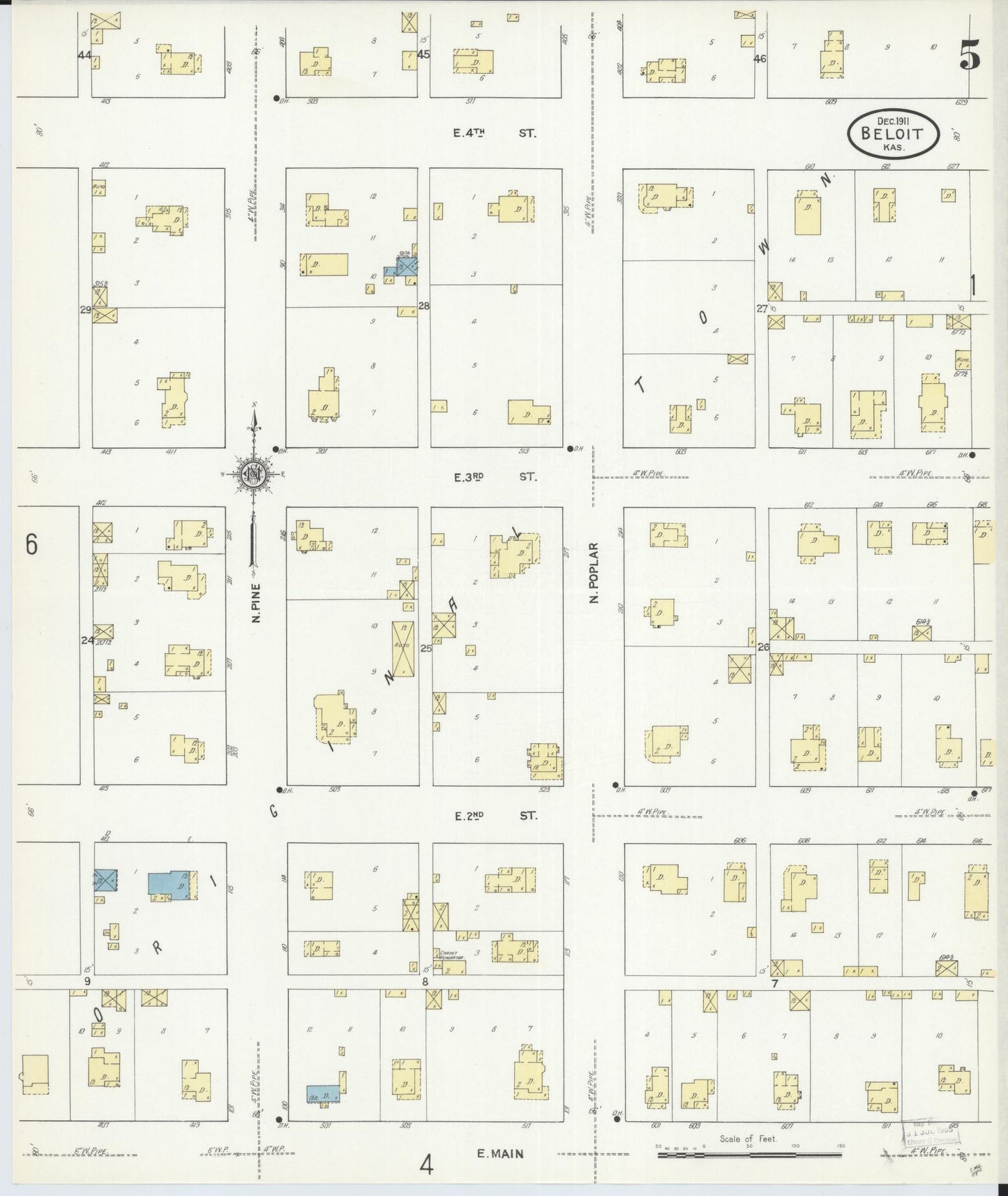 Sanborn Fire Insurance Map from Beloit, Mitchell County, Kansas (1911), Sheet #0005 - Historic Sanborn Fire Insurance Map Print, vintage old map wall art, antique decor, genealogy gift, Kansas Kansas map