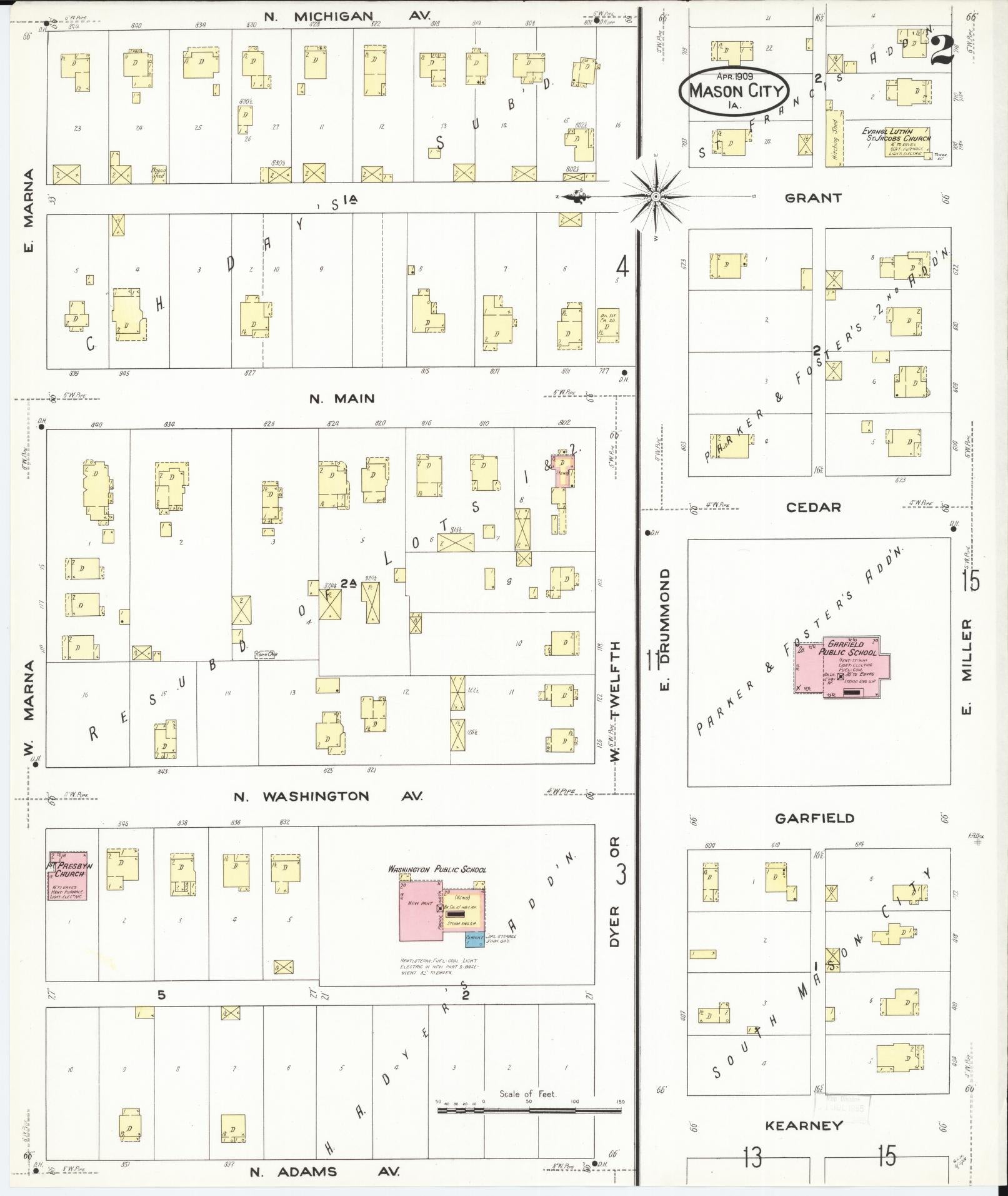 Sanborn Fire Insurance Map from Mason City, Cerro Gordo County, Iowa (1909), Sheet #0002 - Historic Sanborn Fire Insurance Map Print