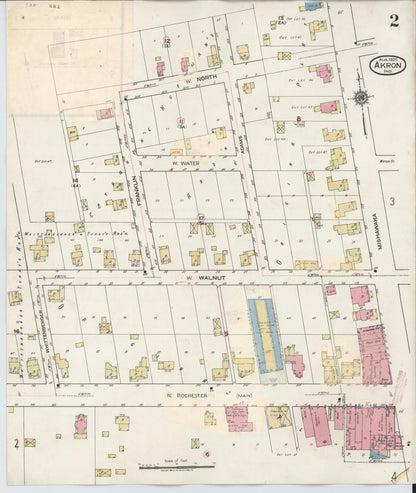 Sanborn Fire Insurance Map from Akron, Fulton County, Indiana (1932), Sheet #0002 - Historic Sanborn Fire Insurance Map Print, vintage old map wall art, antique decor, genealogy gift, Indiana Indiana map