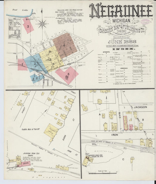 Sanborn Fire Insurance Map from Negaunee, Marquette County, Michigan (1888), Sheet #0001 - Historic Sanborn Fire Insurance Map Print, vintage old map wall art, antique decor, genealogy gift, Michigan Michigan map
