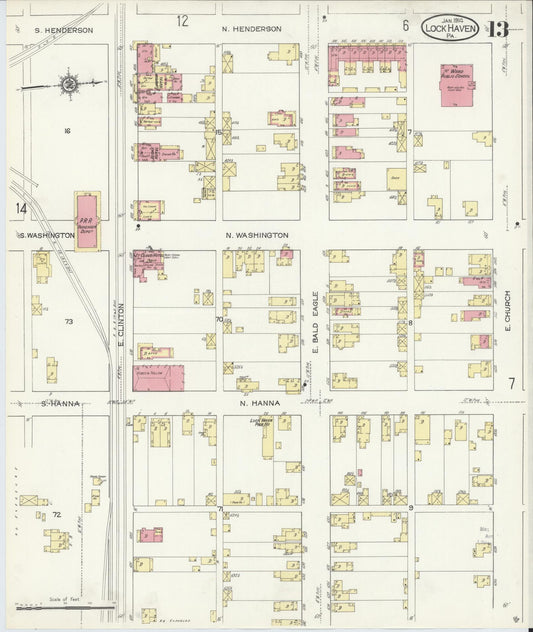 Sanborn Fire Insurance Map from Lock Haven, Clinton County, Pennsylvania (1914), Sheet #0013 - Historic Sanborn Fire Insurance Map Print, vintage old map wall art, antique decor, genealogy gift, Pennsylvania Pennsylvania map