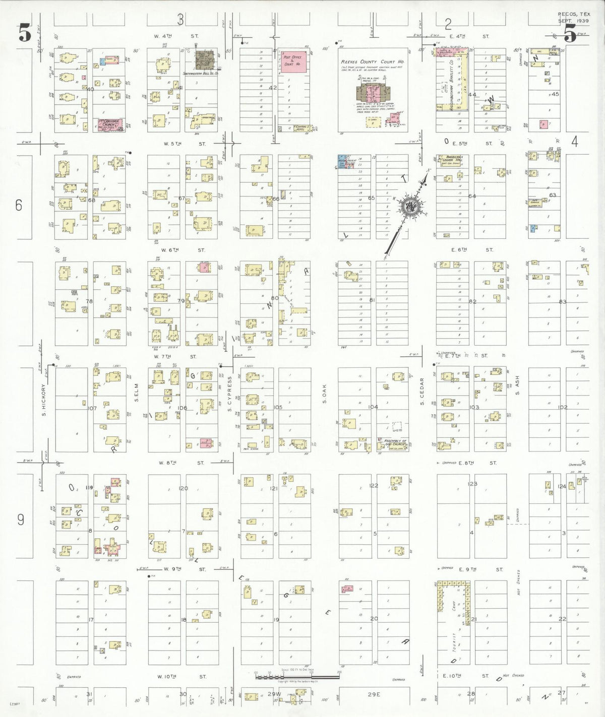 Sanborn Fire Insurance Map from Pecos, Reeves County, Texas (1939), Sheet #0005 - Complete Map Set gallery image, historic Sanborn map, vintage wall art, Texas Texas