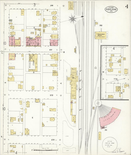 Sanborn Fire Insurance Map from Ashland, Jackson County, Oregon (1907), Sheet #0004 - Historic Sanborn Fire Insurance Map Print, vintage old map wall art, antique decor, genealogy gift, Oregon Oregon map