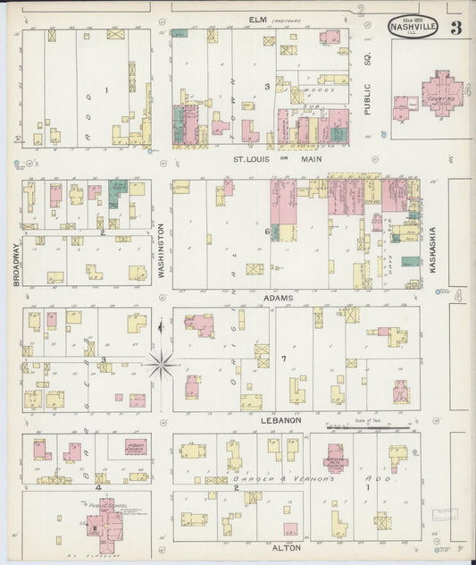 Sanborn Fire Insurance Map from Nashville, Washington County, Illinois (1893), Sheet #0003 - Historic Sanborn Fire Insurance Map Print, vintage old map wall art, antique decor, genealogy gift, Illinois Illinois map