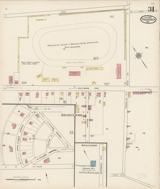 Sanborn Fire Insurance Map from Frederick, Frederick County, Maryland (1922), Sheet #0031 - Historic Sanborn Fire Insurance Map Print, vintage old map wall art