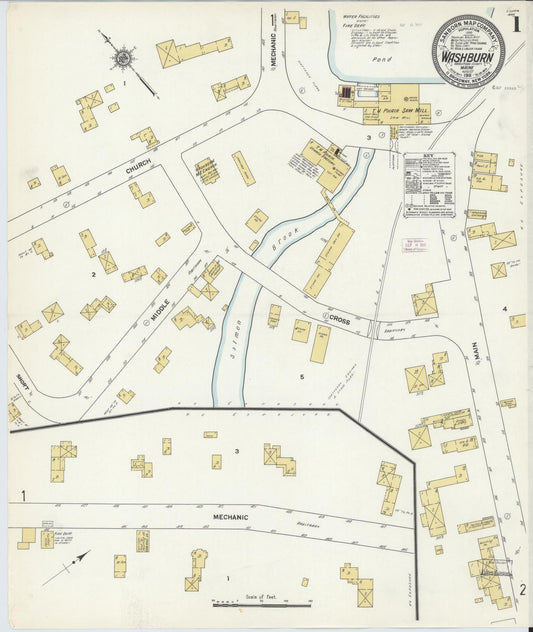 Sanborn Fire Insurance Map from Washburn, Aroostook County, Maine (1911), Sheet #0001 - Historic Sanborn Fire Insurance Map Print, vintage old map wall art, antique decor, genealogy gift, Maine Maine map