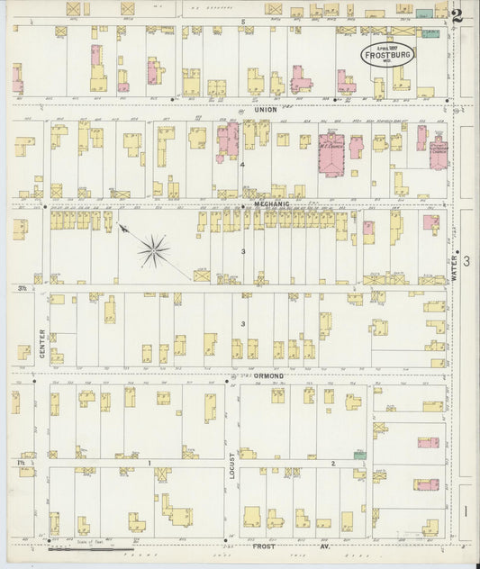 Sanborn Fire Insurance Map from Frostburg, Allegany County, Maryland (1897), Sheet #0002 - Historic Sanborn Fire Insurance Map Print, vintage old map wall art